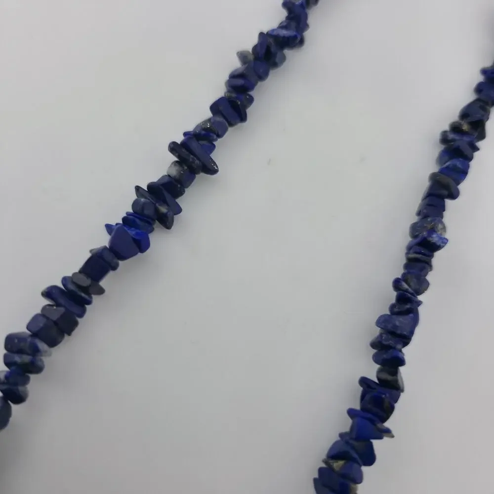 Lapis Lazuli Chip Bead Multi Strand Necklace & Dangle Earrings Set